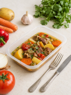 Говядина с овощами и картофелем, готовое блюдо для сбалансированного питания