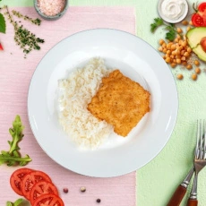 Шницель рыбный с отварным рисом