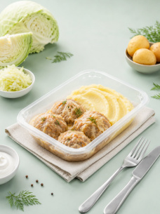 Ленивые голубцы с картофельным пюре, готовое блюдо из птицы
